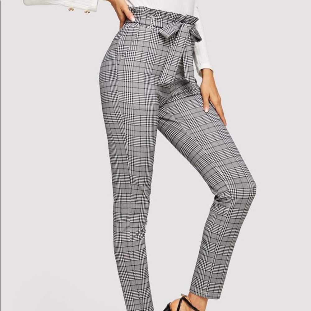 SHEIN Paperbag Waist Plaid Cigarette Pants